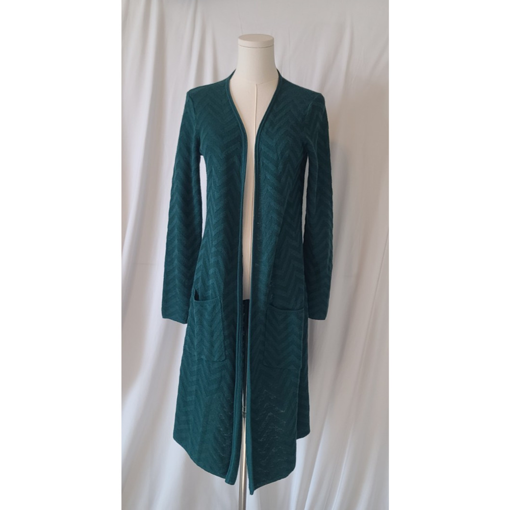 Anthropolgie Moth Vergennes Chevron Teal Long Open Cardigan Small